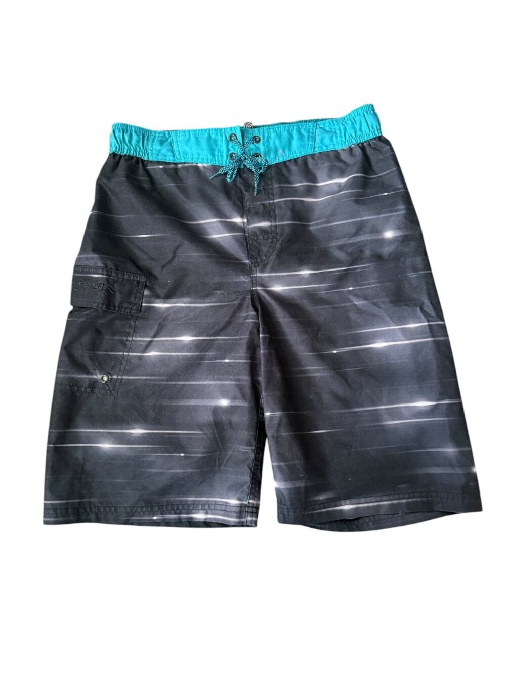 ZeroXposur big boys XL 18/20 turquoise and black drawstring swim trunks pocket